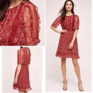 Anthropologie Floreat Red Ruffle Lace Dress